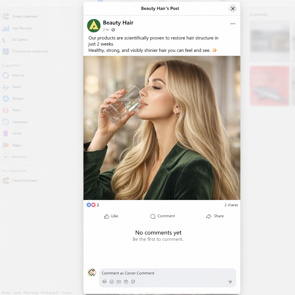 Author comments missing under Facebook ads